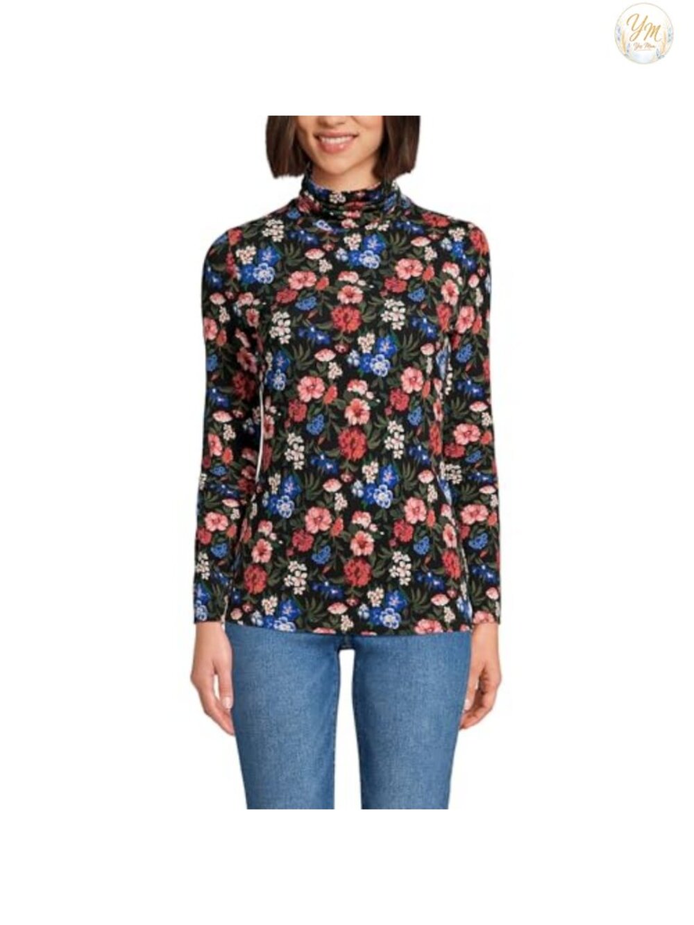 Lands' End Women's Cotton Knit Turtleneck Long Sleeve Layering Top